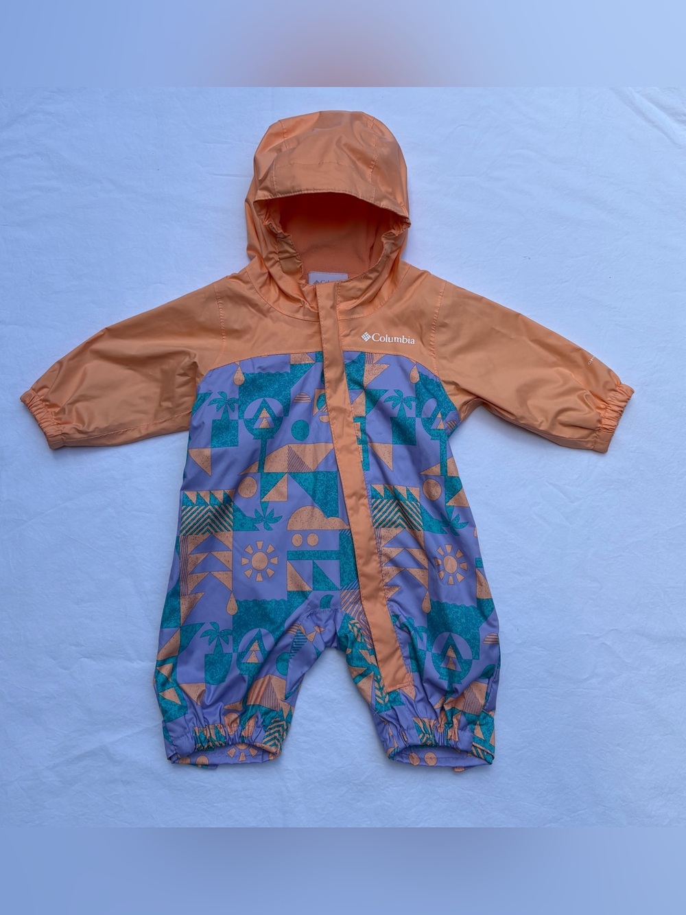 Columbia Baby Critter Jitters II Rain Suit Peach/Purple Geometric 0-3 Months